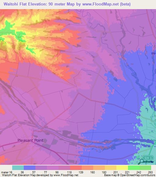 Waitohi Flat,New Zealand Elevation Map