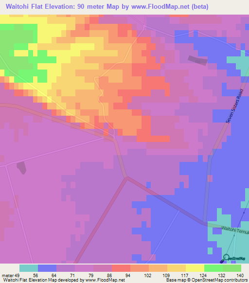 Waitohi Flat,New Zealand Elevation Map