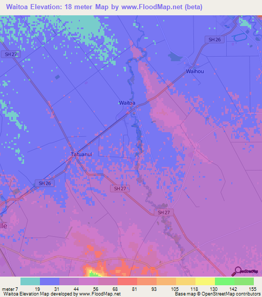 Waitoa,New Zealand Elevation Map