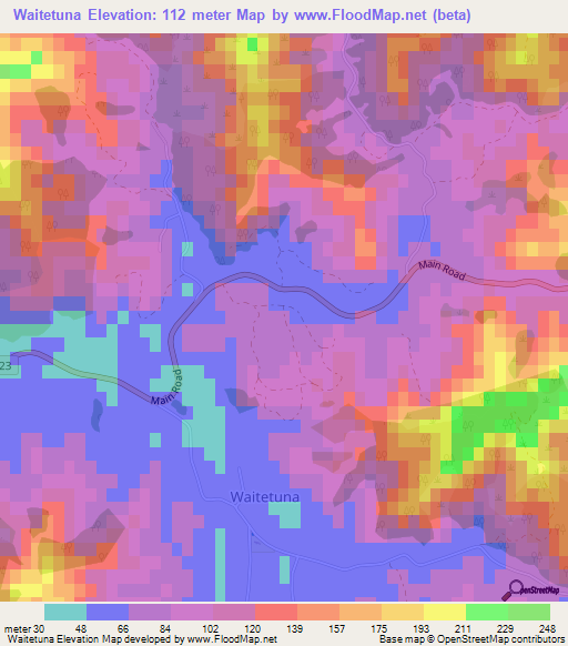 Waitetuna,New Zealand Elevation Map