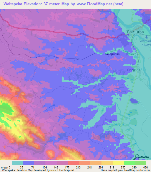 Waitepeka,New Zealand Elevation Map