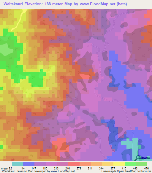 Waitekauri,New Zealand Elevation Map
