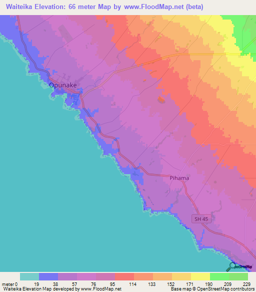 Waiteika,New Zealand Elevation Map