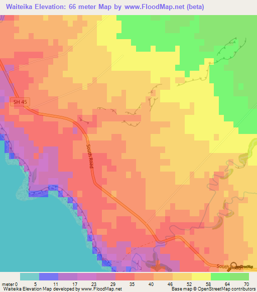 Waiteika,New Zealand Elevation Map