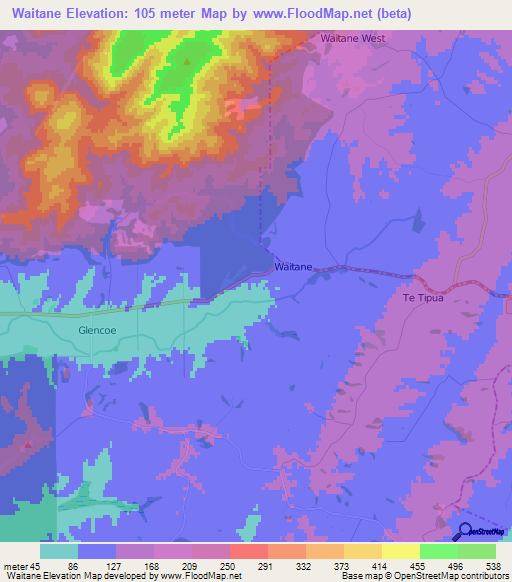 Waitane,New Zealand Elevation Map