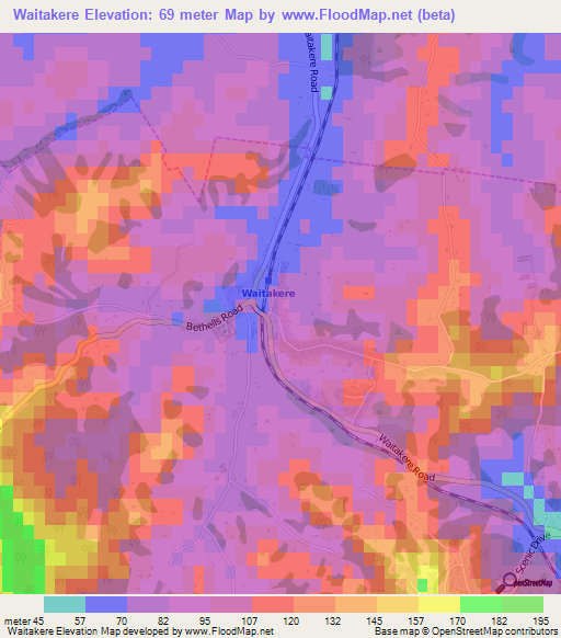 Waitakere,New Zealand Elevation Map