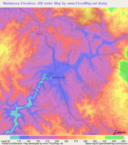Waitahuna,New Zealand Elevation Map