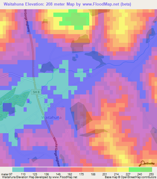 Waitahuna,New Zealand Elevation Map