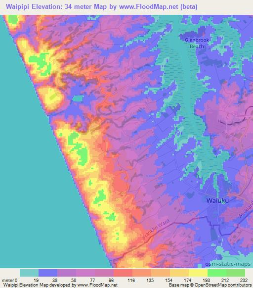 Waipipi,New Zealand Elevation Map