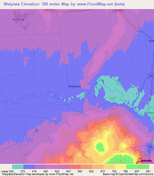 Waipiata,New Zealand Elevation Map