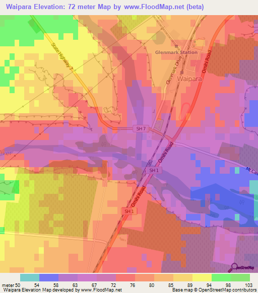 Waipara,New Zealand Elevation Map