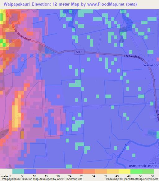 Waipapakauri,New Zealand Elevation Map