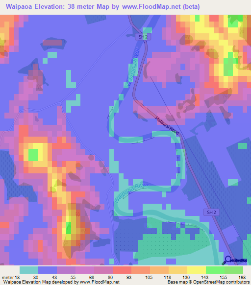 Waipaoa,New Zealand Elevation Map