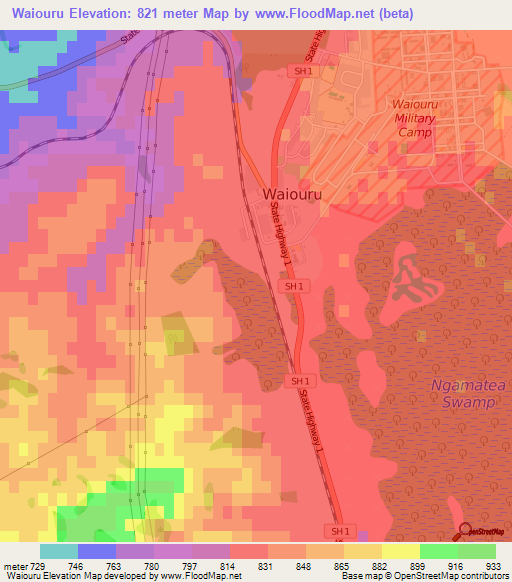 Waiouru,New Zealand Elevation Map
