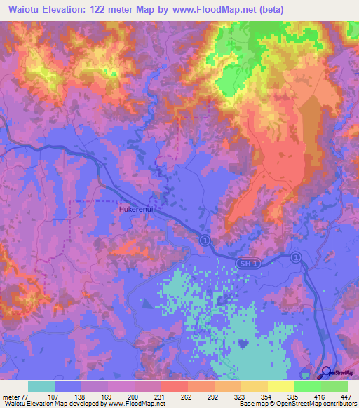 Waiotu,New Zealand Elevation Map