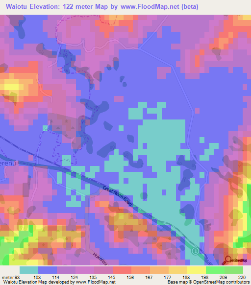 Waiotu,New Zealand Elevation Map