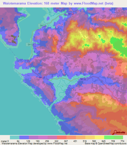 Waiotemarama,New Zealand Elevation Map