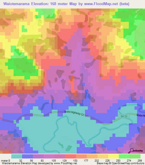 Waiotemarama,New Zealand Elevation Map