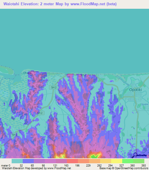 Waiotahi,New Zealand Elevation Map