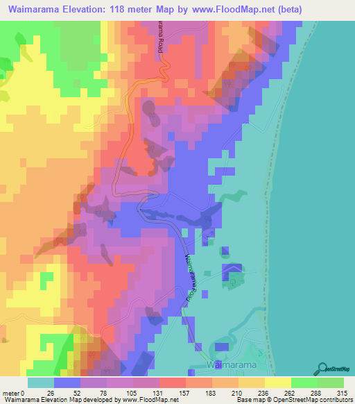 Waimarama,New Zealand Elevation Map