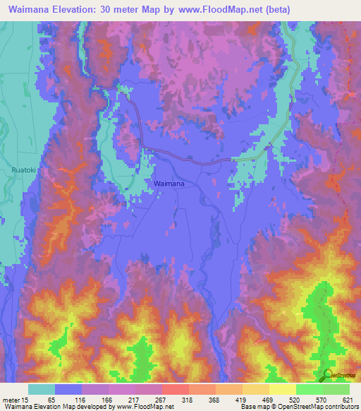 Waimana,New Zealand Elevation Map