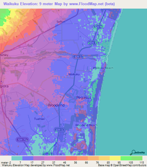 Waikuku,New Zealand Elevation Map