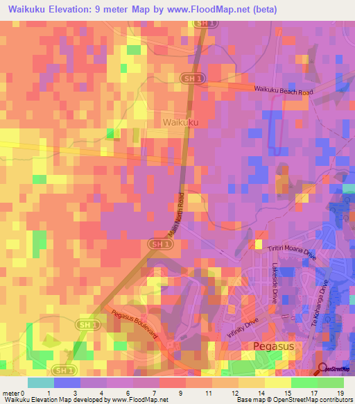 Waikuku,New Zealand Elevation Map