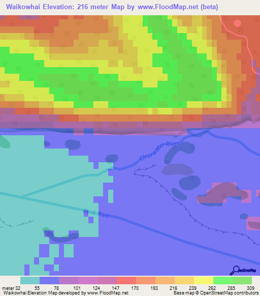 Waikowhai,New Zealand Elevation Map