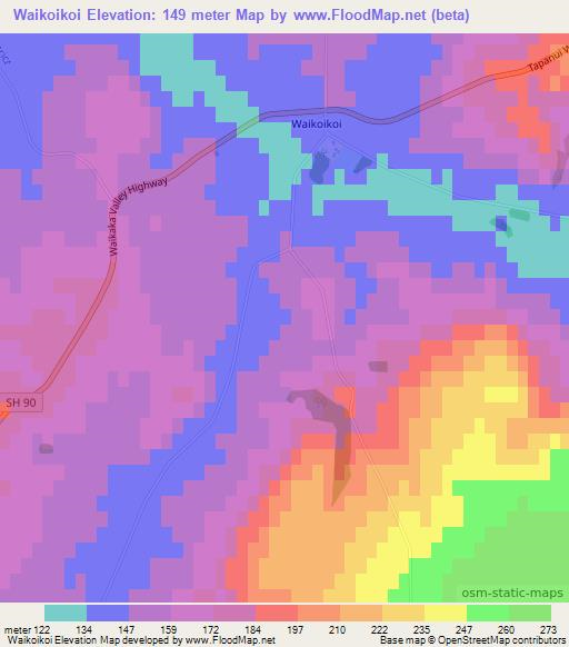Waikoikoi,New Zealand Elevation Map