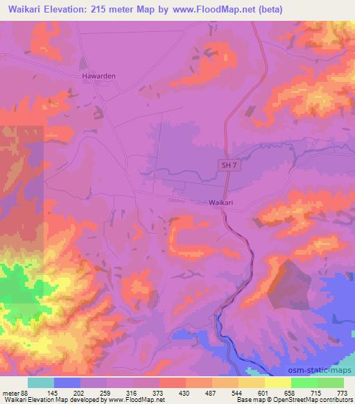 Waikari,New Zealand Elevation Map