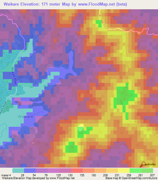Waikare,New Zealand Elevation Map