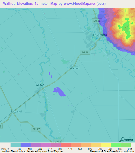 Waihou,New Zealand Elevation Map