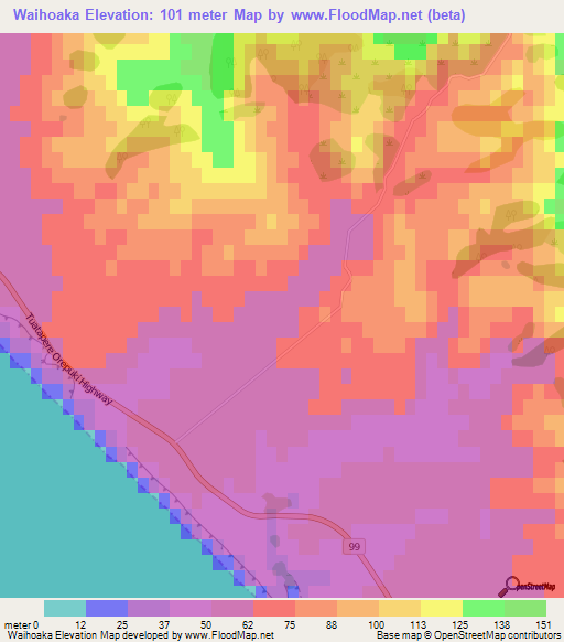 Waihoaka,New Zealand Elevation Map