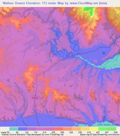 Waihao Downs,New Zealand Elevation Map