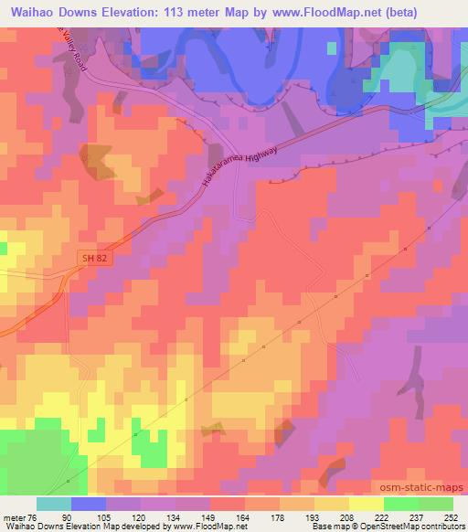 Waihao Downs,New Zealand Elevation Map