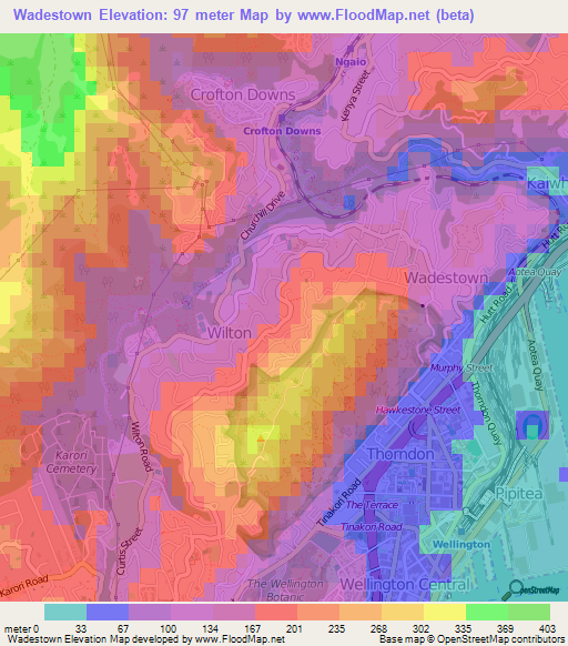 Wadestown,New Zealand Elevation Map