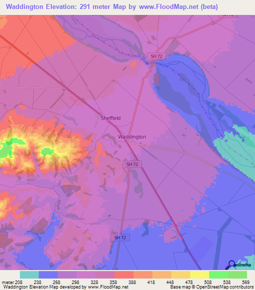 Waddington,New Zealand Elevation Map