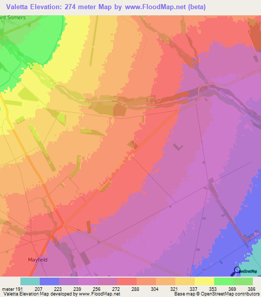 Valetta,New Zealand Elevation Map