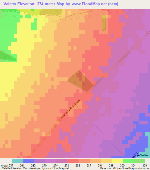 Valetta,New Zealand Elevation Map