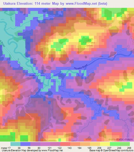Utakura,New Zealand Elevation Map