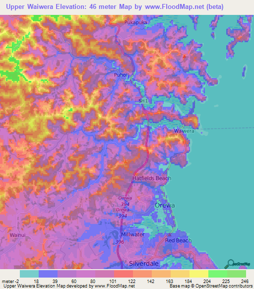 Upper Waiwera,New Zealand Elevation Map