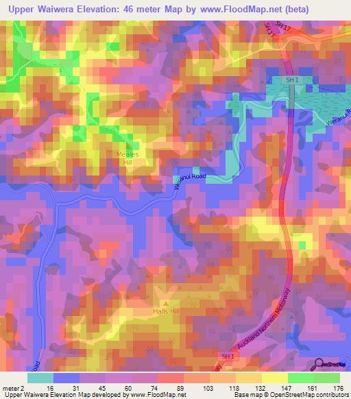 Upper Waiwera,New Zealand Elevation Map