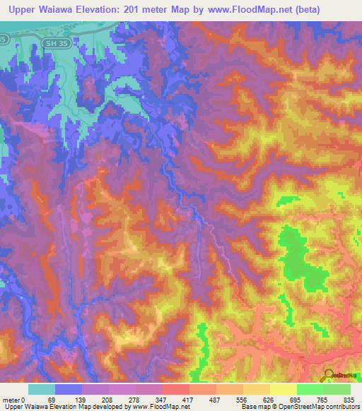 Upper Waiawa,New Zealand Elevation Map