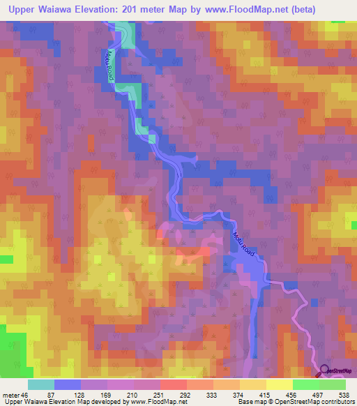 Upper Waiawa,New Zealand Elevation Map