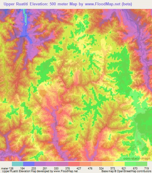 Upper Ruatiti,New Zealand Elevation Map