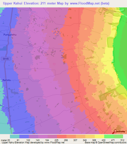 Upper Kahui,New Zealand Elevation Map