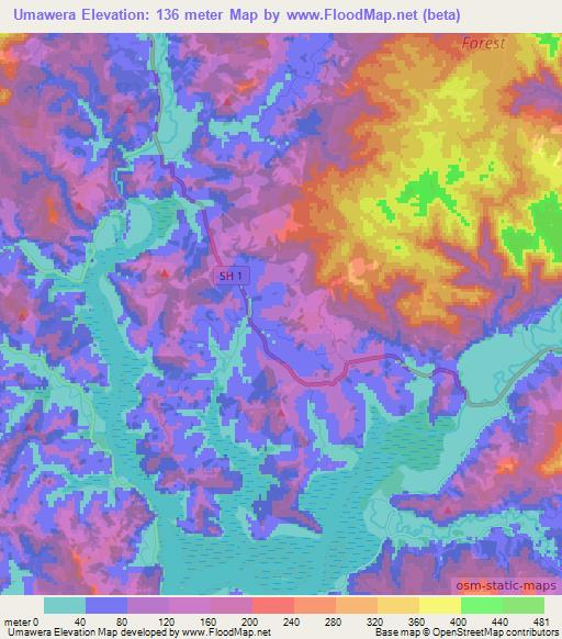 Umawera,New Zealand Elevation Map