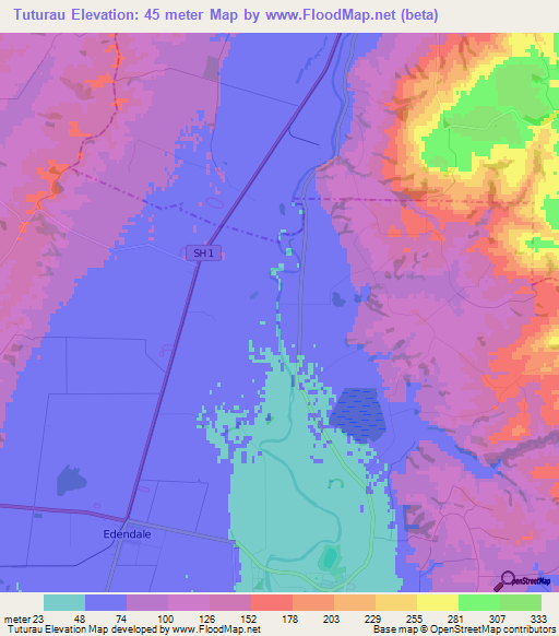 Tuturau,New Zealand Elevation Map