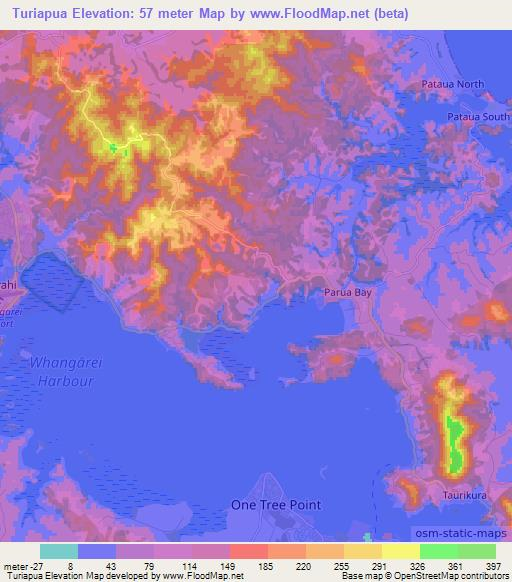 Turiapua,New Zealand Elevation Map