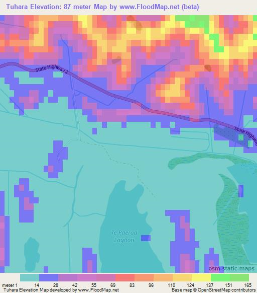 Tuhara,New Zealand Elevation Map